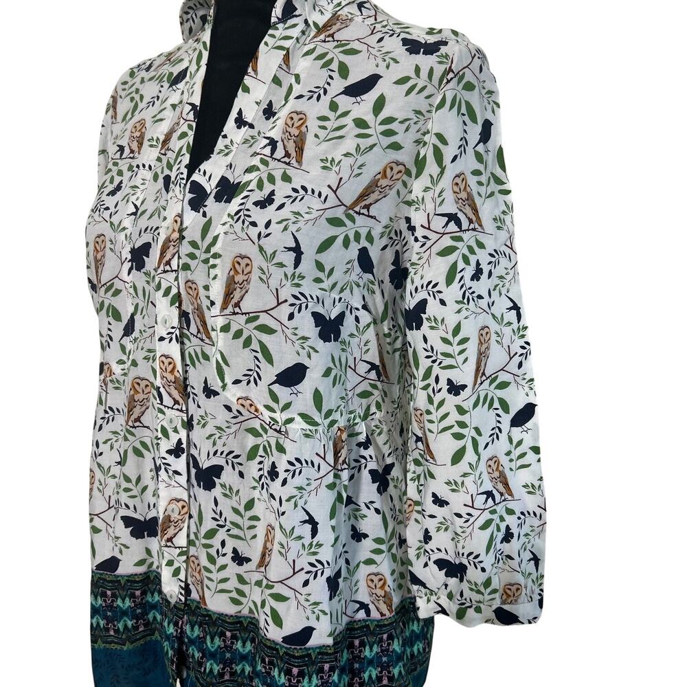 Maeve Anthropologie Blouse Owl Print Long Sleeve S Boho Cottagecore Button - Picture 3 of 10